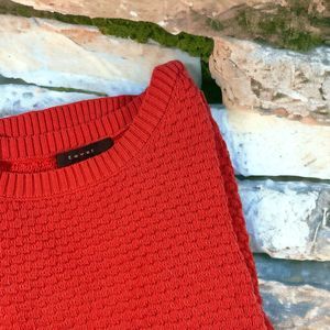 Fever Coral Ribbon Knit Boatneck‎ Ribbed Cuff Sweater Size M